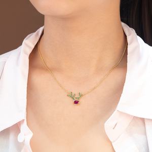 Perhiasan Natal 925 perak murni zirkon hewan tanduk rusa besar tanduk rusa liontin kalung untuk wanita - Product Image 5