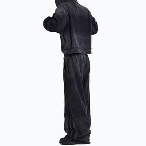 Pantalones de chándal holgados deportivos con rayas laterales para hombre, lavado ácido, efecto apilado, extragrandes, joggers sueltos de pierna recta con borde sin rematar - Product Image 6