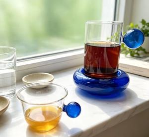 OEM ODM Glasbecher Kreatives Kugelgriff-Glasbecher-Set Hitzebeständige <span class=keywords><strong>Glas</strong></span>-Kaffeetasse mit passendem Unterteller für den täglichen Haushaltsgebrauch - Product Image 2