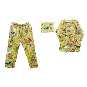 Conjunto de Pijama de Algodón 100% con Estampado Floral, Manga Larga, Cuello Redondo, Cintura Elástica, Pantalones Largos, Suave y Casual, Ropa de Verano para Mujer - Product Image 1