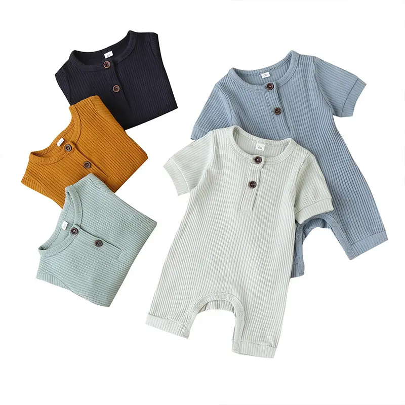 Neugeborene Baby kleidung Jumps uit Gerippte Baby kleidung Schlaf anzüge Baby Stram pler 2 Style Sommer Front Reiß verschluss Hintern Rüschen Neugeborene Voll