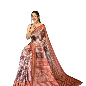 Hermosos Saris de Seda FAB ZONE, Estampado Digital Cachemirí, Borde con Diseño Floral, Elegantes para la Temporada de Bodas - Product Image 1