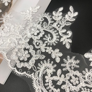 Hiasan renda jala bunga bordir pinggiran putih pernikahan pengantin mewah 16CM dengan tali LT2742B - Product Image 3
