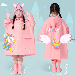 Childrens Raincoat Pink Unicorn Design With Wings And Hood For Kids School Travel Wear Size 3-10 Years - Product Image 1