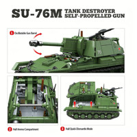 Sovyet SU-76M Tank Destroyer Kendinden Tahrikli Silah İkinci Dünya Savaşı Askeri Kamyon Asker ABS Plastik Yapım Oyuncağı DIY Yapım Blokları