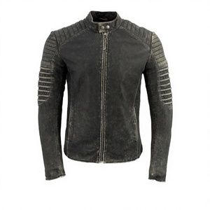 Men's Slim Fit Stand Collar PU <b>Leather</b> Motorcycle <b>Jacket</b> Washed Distressed Grey Windproof Zipper Closure Moto Biker Style - Product Image 4