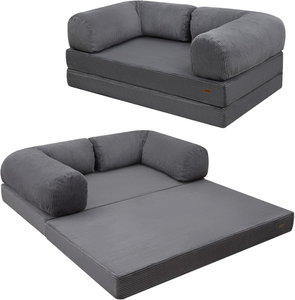 Canapé-<span class=keywords><strong>lit</strong></span> modulaire 4-en-1 moderne en tissu, pliable, avec accoudoirs en forme de L, matelas convertible en mousse à mémoire de forme pour salon - Product Image 1