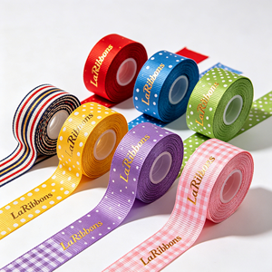 Custom Silver Foil Logo Printing Multi Pattern Polyester Grosgrain <b>Ribbon</b> Stripe Dot Floral Plaid For Apparel & Gift Packaging - Product Image 3