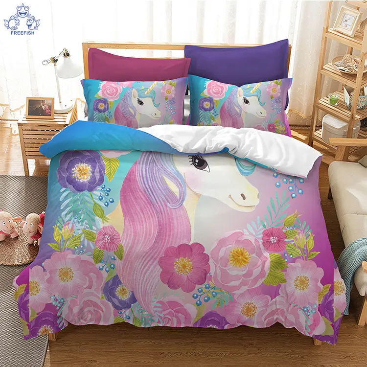 Wholesale Unicorn Quilt Cover Queen Size Colored Floral Unicorn Duvet Cover Nice Gift for Girls