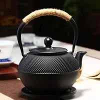 Théière en fonte non revêtue avec poignée ergonomique, bouilloire rétro pour infuser le thé, faire bouillir l'eau, essentiel de cuisine vintage (1 pièce)