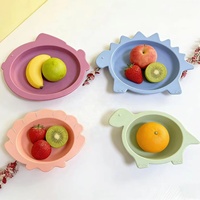 Ensemble d'alimentation pour enfants en silicone écologique sans BPA en forme de dinosaure, lavable au lave-vaisselle, réutilisable, souple et non toxique