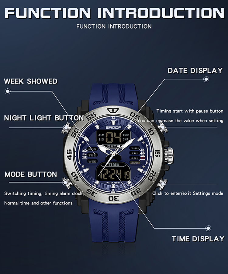 OEM SANDA 6029 Top Brand Men's Women's Multifunctional Electronic Watch Leisure Sports Waterproof Digital Student Watch