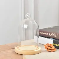 רב-fuctionnal ברור זכוכית כיפת Cloche מזון כיסוי עם עץ בסיס
