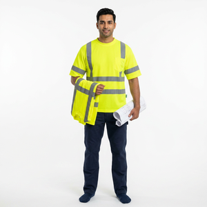 T-shirts de sécurité réfléchissants à manches courtes de classe 2 de type R avec logo personnalisé, 100% polyester, vêtements de travail, t-shirts de sécurité avec poche - Product Image 1