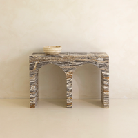 KUMUSI FURNITURE Table console arquée en marbre style Wabi-Sabi pour salon de villa et appartement