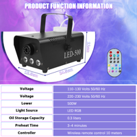 Machine à fumée 500W Mini RGB à effets de brouillard coloré, éclairage DJ, effets spéciaux pour fêtes, discothèques, mariages, scènes