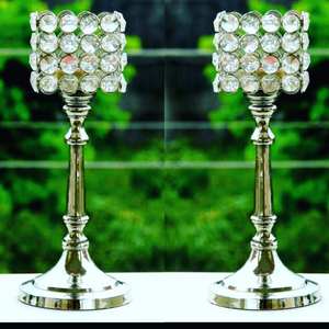 Ensemble de 3 bougeoirs en métal argenté de luxe, support à bougies, éclairage, décorations de mariage et de Noël - Product Image 2