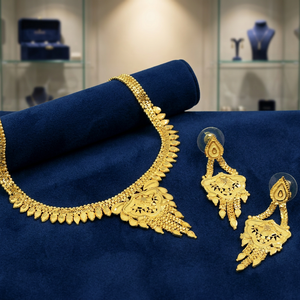 ชุดเครื่องประดับทองเหลืองดีไซน์ดั้งเดิมขายส่ง ชุบทอง 14K/18K/24K สร้อยคอแบบกล่องสำหรับผู้หญิง ชุดสร้อยคอสั้นสำหรับงานแต่งงาน - Product Image 1