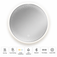 Miroir LED intelligent sans cadre, miroir de salle de bain rétroéclairé, anti-buée avec capteur tactile, affichage de l'heure à intensité variable, IP44 OEM ODM Hôtel