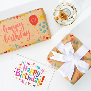 Rollo de Papel Kraft Recubierto por Ambos Lados, Reciclable, Diseño de Globos de Helado Arcoíris, Banderas para Fiestas, Embalaje Ecológico para Regalos y Manualidades - Product Image 3
