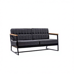 Sofá de Dos Plazas Moderno en Gris Oscuro, Tapizado, con Reposabrazos de Madera Rellenos de Espuma, Estructura Metálica, Sofá Cama para Sala de Estar - Product Image 1