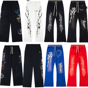 Pantaloni in pile stile americano Casual stile Hip Hop inverno in pile a vita media dritta con coulisse largo largo anteriore - Product Image 1