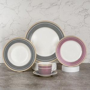 Wholesale Luxury Gold Bone China 20pcs Dinner <b>Set</b> Porcelain Geometric Charm Eco-Friendly Ceramic <b>Cup</b> Kit for Home Wedding Use - Product Image 1