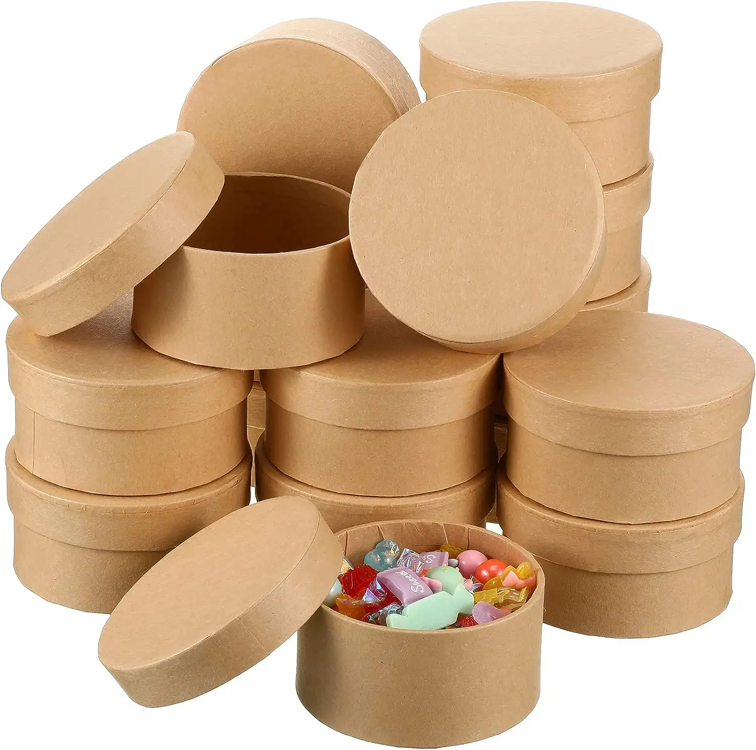 Round Paper Mache Box, Small Gift Box with Lid 3.9 Inch Nesting DIY Cardboard Craft Empty Boxes for Kids Adults
