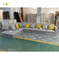 Canapé d'Angle en Tissu, Ensemble Canapé Modulable avec Rembourrage en Duvet, Déhoussable et Lavable en Coton et Lin