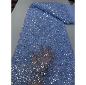 Tissu de mariage en dentelle française fait main, écologique, en polyester, avec des détails brodés de paillettes et de perles pour la cérémonie de mariage - Product Image 3