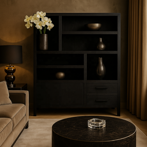 Vitrine de luxe en bois massif | Style antique européen | Meubles de stockage de bureau à domicile faits à la main - Product Image 1