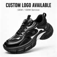 Baskets plateforme épaisses pour hommes, noires brillantes, en TPU et maille respirante, style streetwear oversize, chaussures décontractées pour la marche, vente en gros OEM