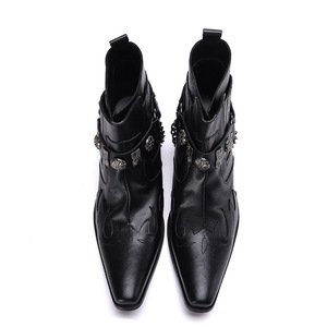 <span class=keywords><strong>Botas</strong></span> de Cuero de Media Caña Estilo Punk para <span class=keywords><strong>Hombre</strong></span> con Cierre de <span class=keywords><strong>Cremallera</strong></span> Lateral y Suela de Goma para Otoño/Invierno - Product Image 4