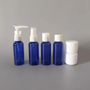 50毫升60毫升100毫升透明蓝色琥珀色白色乳液泵喷雾翻盖瓶盖和30g罐塑料宠物旅行瓶套件
