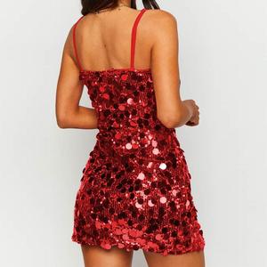 Robe de soirée sexy pour femme, mini, dos nu, à fines bretelles, avec paillettes, tendance - Product Image 6