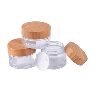 30G Custom Cosmetic Bamboo Jar Clear Cosmetic Pet Luxury Glass Jar