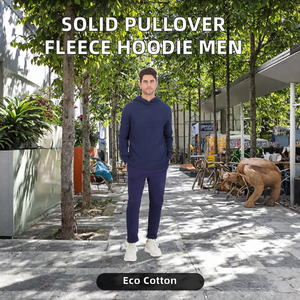 Sweat à capuche tricoté bleu marine personnalisé pour homme, pull molletonné doux, sweat à capuche uni bleu marine décontracté, vente en gros - Product Image 2