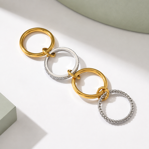 Ensemble de bagues géométriques modernes en or 9K, bijoux plaqués or 18K, sertissage pavé en argent, bande unie, unisexe, pour usage quotidien - Product Image 1
