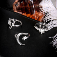 KR-77 Ensemble de 3 bagues en alliage métallique pour femme, style simple, finition miroir, motifs étoile, lune et cocotier, couleur argent