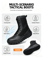 Bottes tactiques d'extérieur en cuir pleine fleur noir imperméable avec doublure en mesh, semelle intermédiaire en EVA et semelle extérieure en caoutchouc, marque OEM