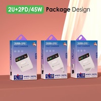 45W 5V 3.1A USB C LED Pantalla digital Adaptador de cargador de pared Función PD 4 puertos USB Tipo C Carga rápida para teléfonos celulares Viajes