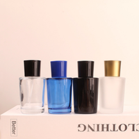 Flacon pulvérisateur d'huile de parfum de haute qualité, 100 pièces, mat, à vis, épais, 50 ml, noir, bleu, transparent, en verre, avec impression d'écran, pompe pulvérisateur