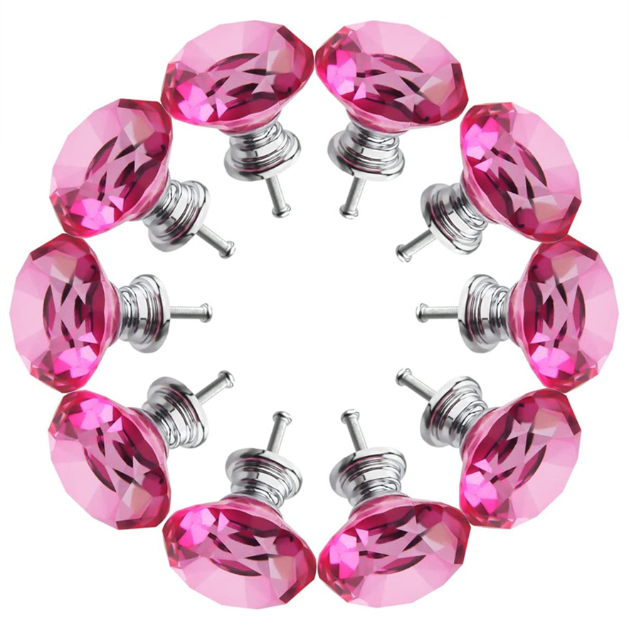 Simbrom Crystal Cupboard Pull with Screws Round Glass Kitchen Cabinet Knob Clear Diamond Furniture Drawer Handle