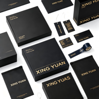 Collection de boîtes rigides de luxe personnalisées en deux parties, noir mat avec estampage à chaud en feuille d'or et gaufrage pour coffret cadeau haut de gamme