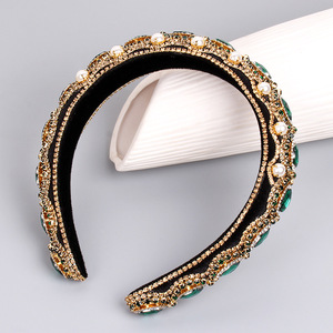 Hua Liyu Diadema barroca con perlas y diamantes de imitación, accesorio para el cabello para mujer, color plateado, champán, rojo, verde, HH0177 - Product Image 4