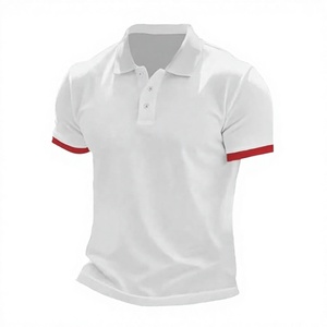 Polo de Manga Corta Blanco para Hombre con Detalle Rojo, Informal, de Algodón Transpirable, Corte Regular, Diseño de Color Sólido - Product Image 1