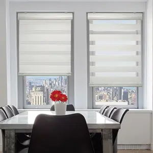 MOQ 1PC Luxury Zebra Blind Cordless Window Blinds Double Cloth For Living Room Curtain