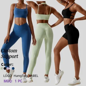 Factory Suppliers Sports Wear Suit Halter Bra Workout Camisole Top Scrunch Butt Yoga Shorts Compression Pants Women Fitness Set