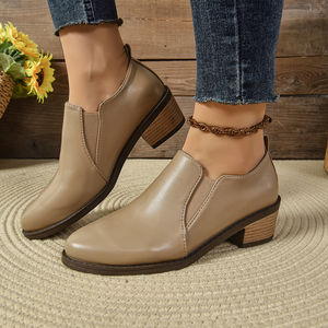 Bottines Chelsea <span class=keywords><strong>Beige</strong></span> pour Femmes, Talon Bloc Bas, Bottines à Enfiler, Chaussures Casual Quotidiennes Confortables pour Femmes - Product Image 1