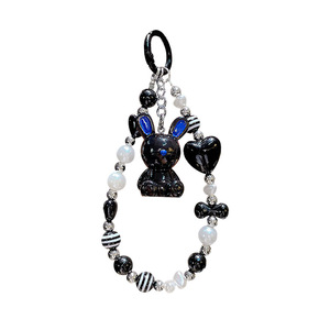 Porte-clés créatif en forme de couple de lapins mignons avec chaîne de perles, porte-clés mignon pour sac, cadeau, pendentif pour voiture - Product Image 6